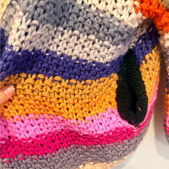 Chunky Multicolor Striped Crochet Cardigan Sweater - Picture 6 of 7